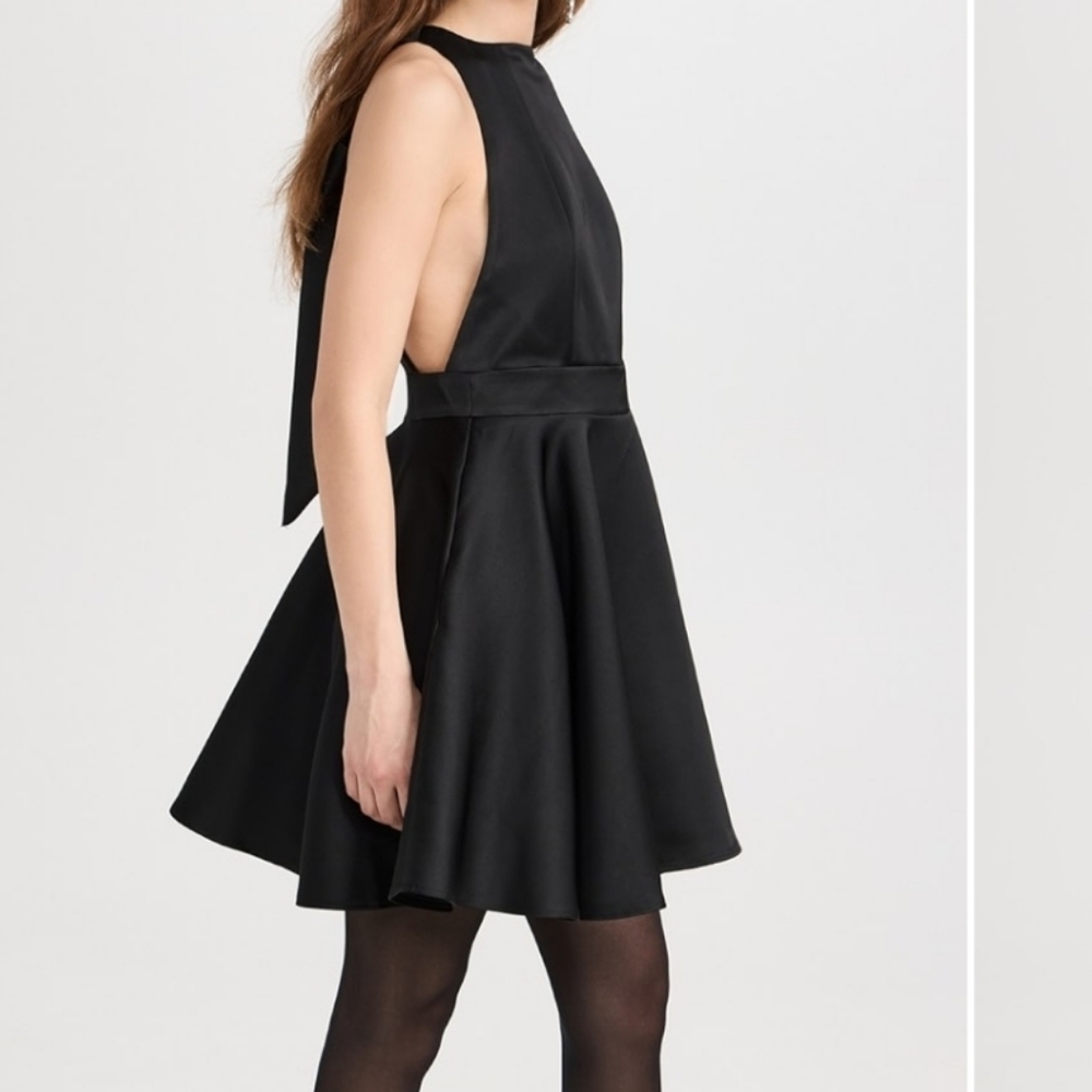 Open-Back Black Mini Dress with Bow-Tie Neck